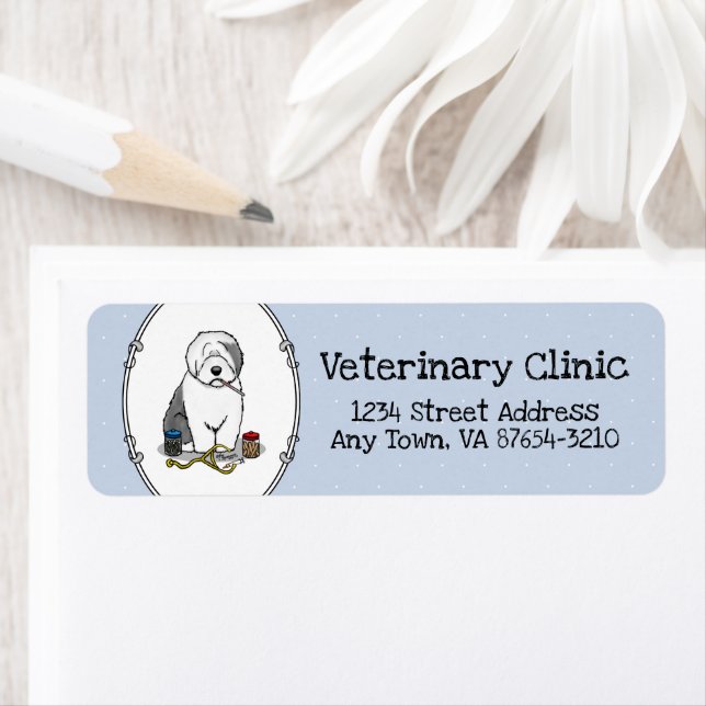 Veterinär Gamle English Sheepdog Grått 1 Cute Vet Returadress Etikett (Insitu)