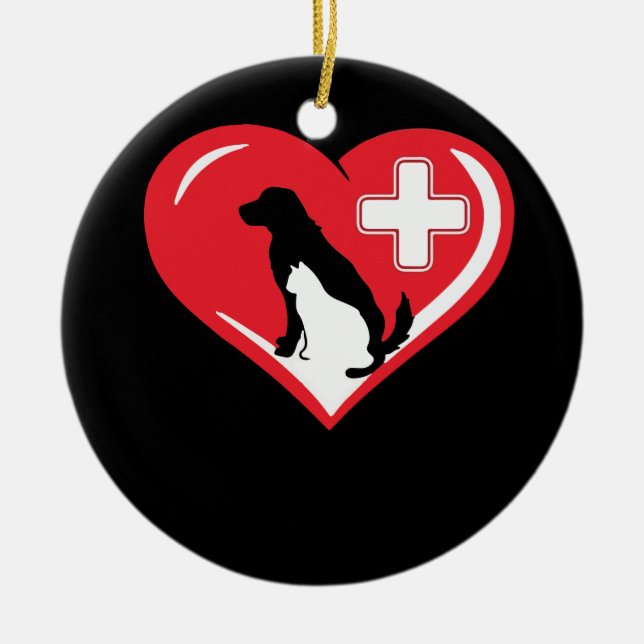 Veterinär Kärlek Cat och Hund Veterinary TShirt Julgransprydnad Keramik (Framsidan)