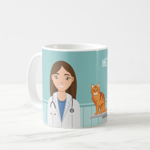 Veterinär Kvinna Djurläkare Med Katt Och Hund Kaffemugg
