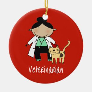 Veterinär- kvinna med kattpersonlig julgransprydnad keramik