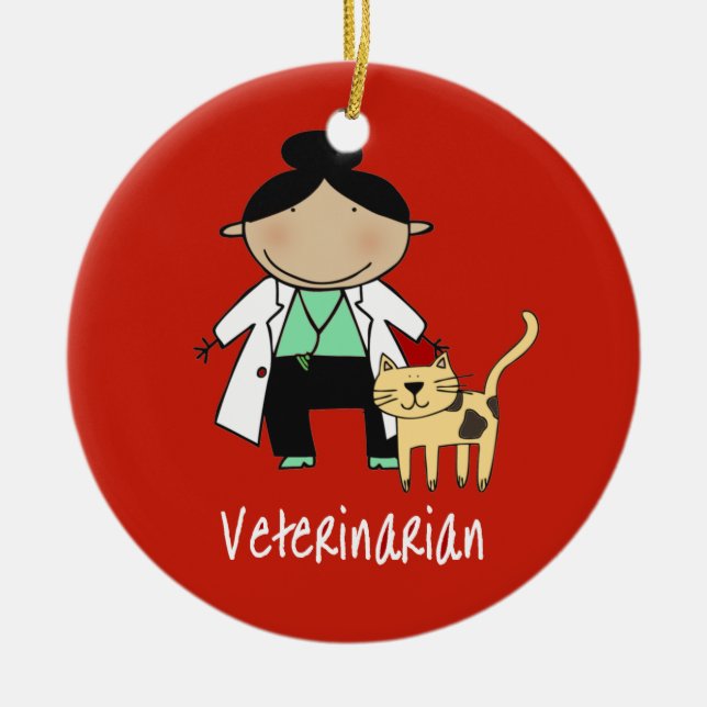 Veterinär- kvinna med kattpersonlig julgransprydnad keramik (Framsidan)