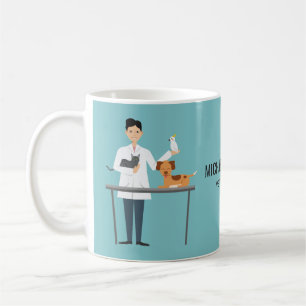 Veterinär man med djur & anpassad text kaffemugg