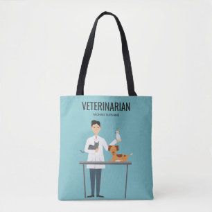 Veterinär man med djur och anpassad text tygkasse
