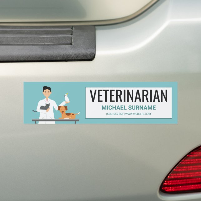 Veterinär man med text för djur och Anpassningsbar Bildekal (På Bil)