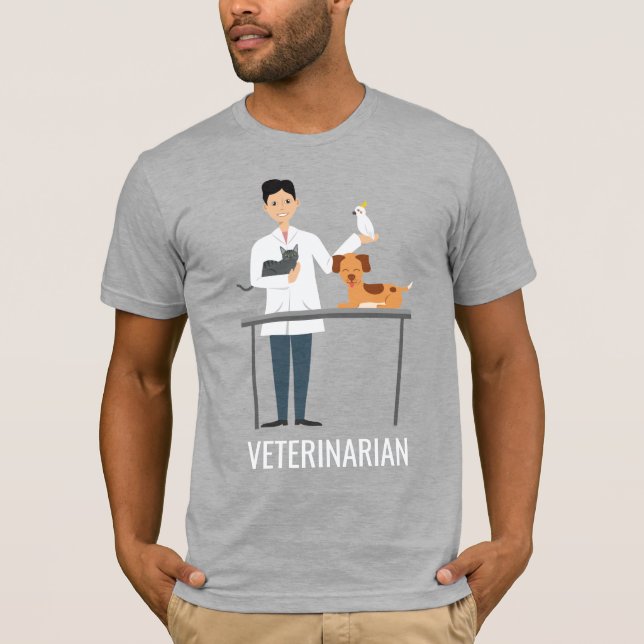 Veterinär man med text för djur och Anpassningsbar T Shirt (Framsida)