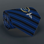 Veterinär- professionell inramade Monogramblått Slips<br><div class="desc">En blått görad randig personligtie anpassade till veterinär- professioneller som presenterar första,  eller efternamnmonograminsida en fauxguldkran.</div>