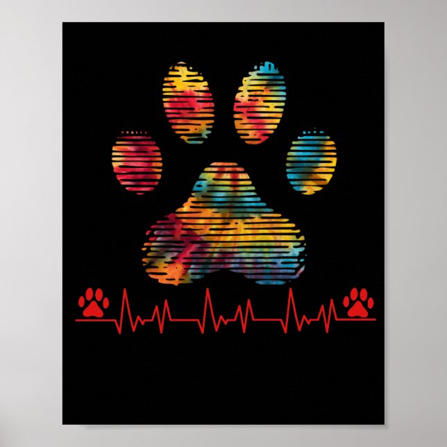 Veterinär Rainbow Paw Print Heartslag Vet Tech Poster (Framsidan)