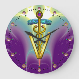 VETERINÄR- SYMBOL för GULD- CADUCEUS/purpurfärg Stor Klocka