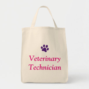 Veterinär- tekniker med lilatasstrycket tygkasse