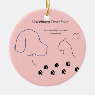 Veterinär- tekniker - tass avtryck på min hjärt julgransprydnad keramik