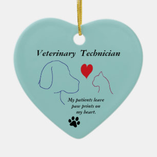 Veterinär- tekniker - tass avtryck på min hjärta julgransprydnad keramik