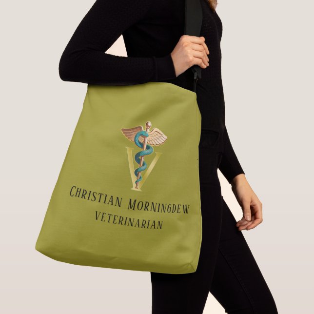 Veterinär V-symbol för Caduceus 1 Axelväska (Närbild)