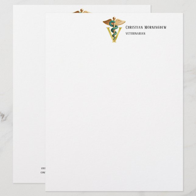 Veterinär V-symbol för Caduceus 1 Brevhuvud (Fram/baksida)
