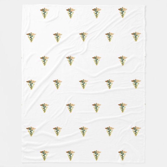 Veterinär V-symbol för Caduceus 1 Fleecefilt (Framsidan)