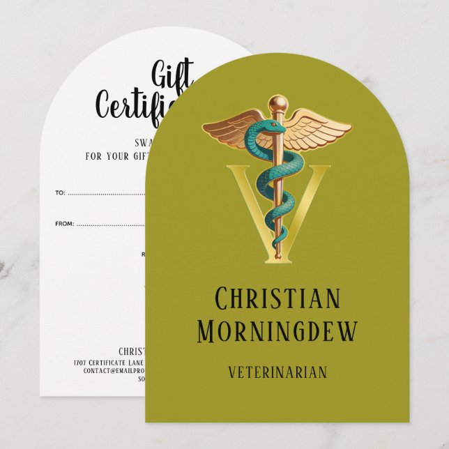 Veterinär V-symbol för Caduceus 1 Julkort (Fram/baksida)