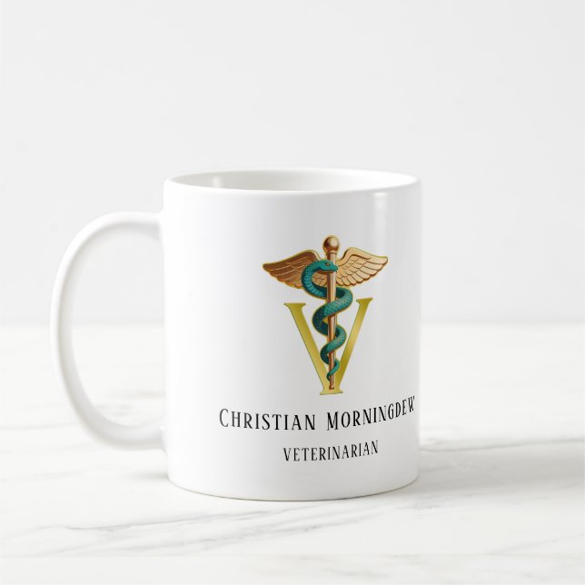 Veterinär V-symbol för Caduceus 1 Kaffemugg (Vänster)