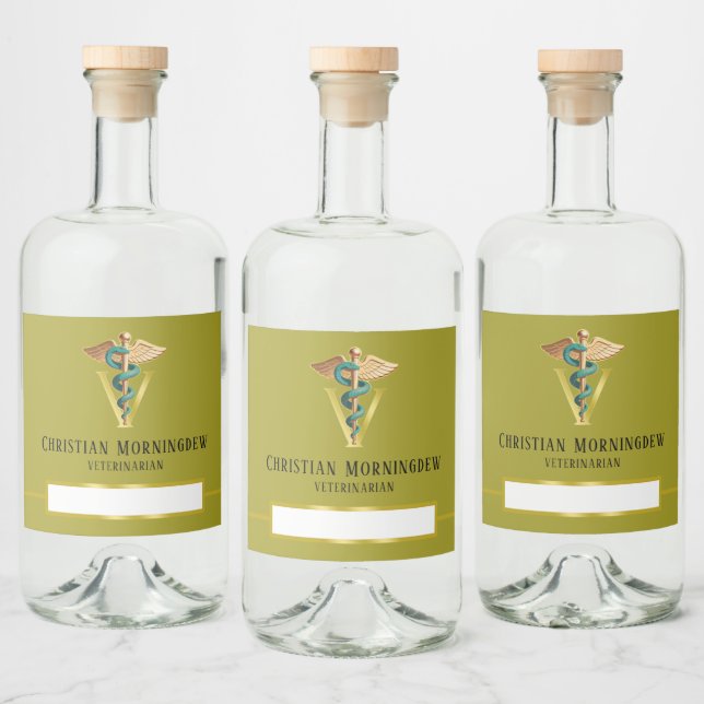 Veterinär V-symbol för Caduceus 1 Spritflaskor Etikett (Flaskor)