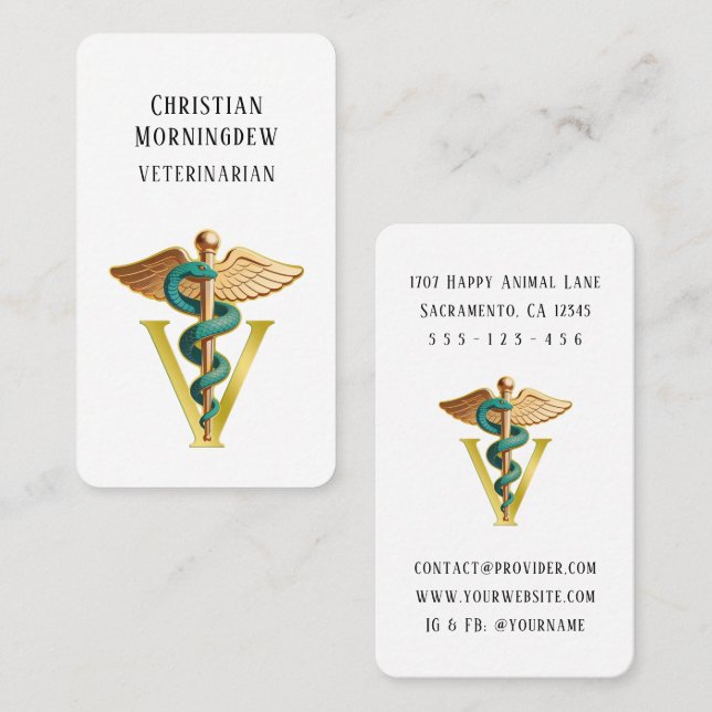 Veterinär V-symbol för Caduceus 1 Visitkort (Fram/baksida)