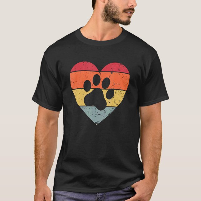 Veterinär Vet Tech Retro Sunset Paw Print Hund C T Shirt (Framsida)