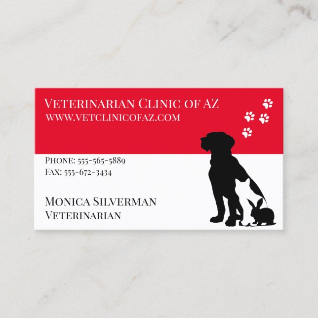 Veterinär Vetenär Paw Svart Grå Block Husdjur Visitkort (Framsida)
