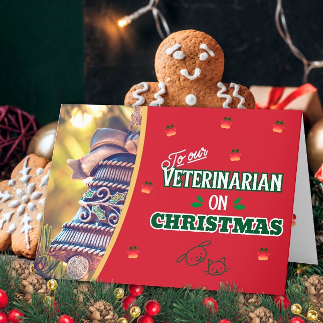 Veterinär vid julen Tass Cat och Hund Helgdag Helgkort (Skapare uppladdad)