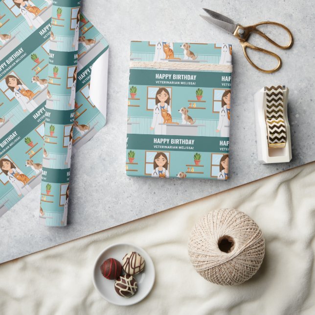 Veterinär Woman Vet Pet Doktor Birthday Anpassning Presentpapper (Hantverk)