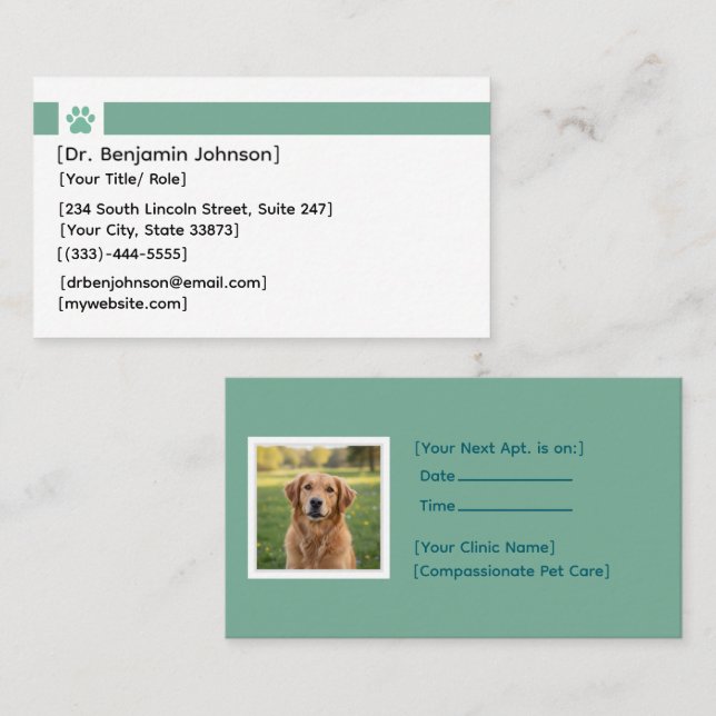 Veterinarian Appointment Card | Photo Template Visitkort (Fram/baksida)