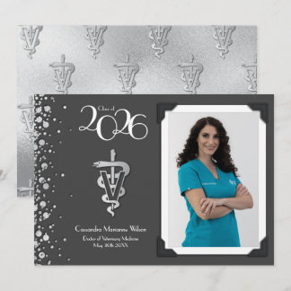 Veterinarian Graduation Grey Silver Announcement Inbjudningar