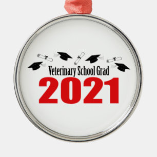 Veterinärintyg Grad 2021 Caps och diplom (röd) Julgransprydnad Metall