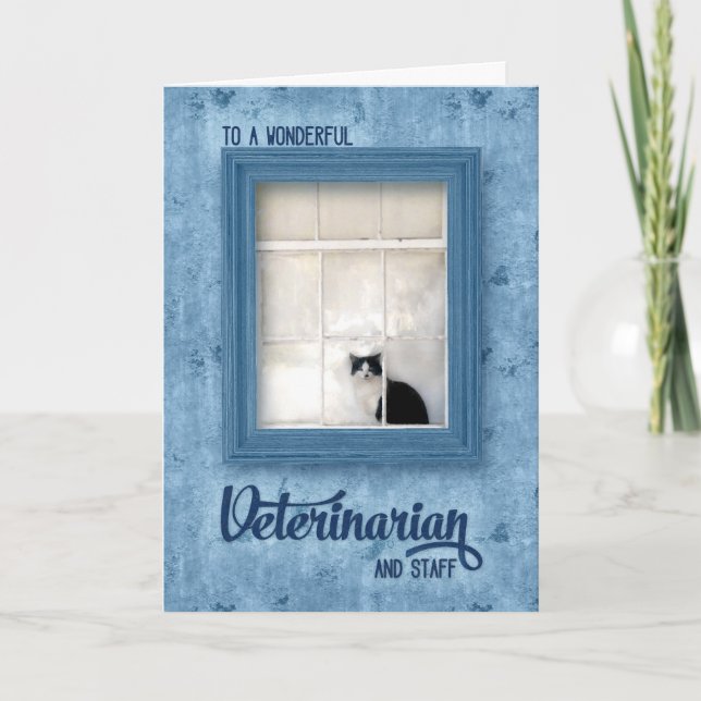 VeterinärkKatt på en fönsterskiva Tack Kort (Framsida)