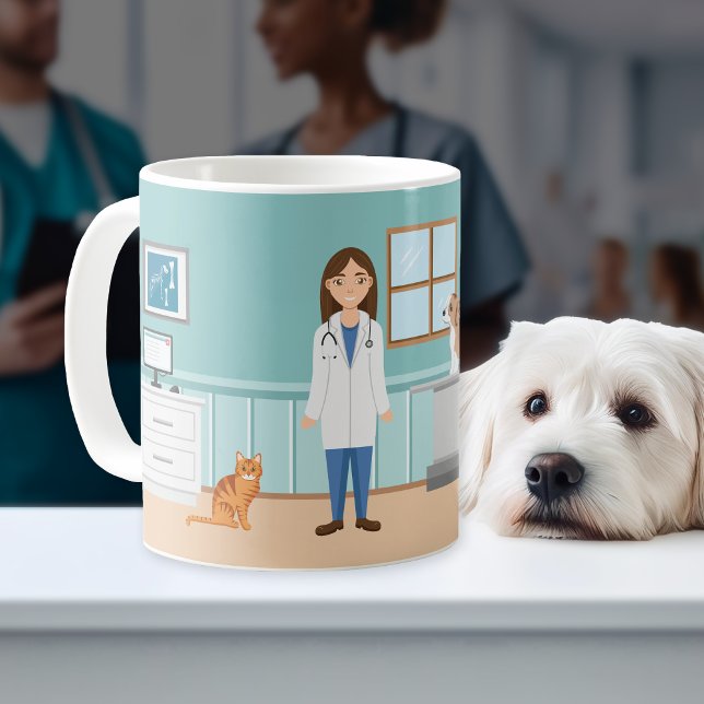 Veterinärklinik Djurläkare Kvinna Anpassat Namn Kaffemugg (Skapare uppladdad)