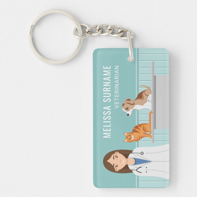 Veterinärklinik Djurläkare Kvinna Anpassat Namn Nyckelring (Framsidan)