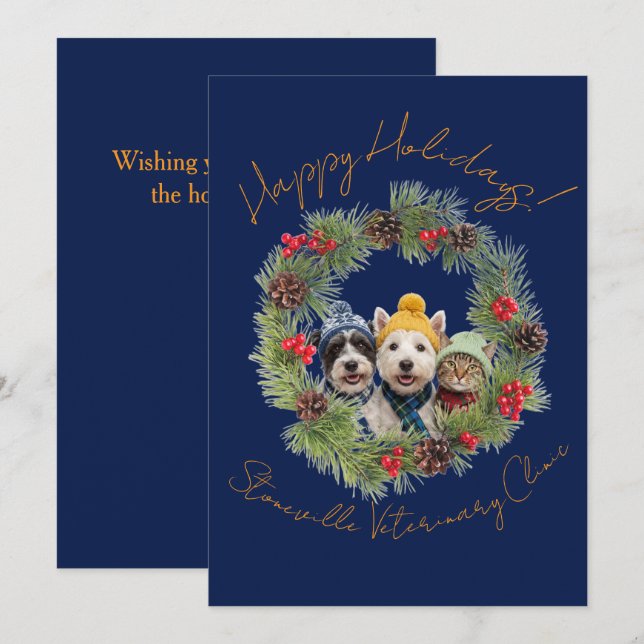 Veterinärklinik Viklogotyp Marinblå Krans Julkort (Fram/baksida)