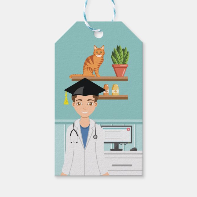 Veterinärstudent DVM Veterinär Examen Blå Presentetikett (Framsidan)