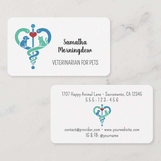 Veterinärsymbol av Caduceus- Fantasy 1 Visitkort (Fram/baksida)