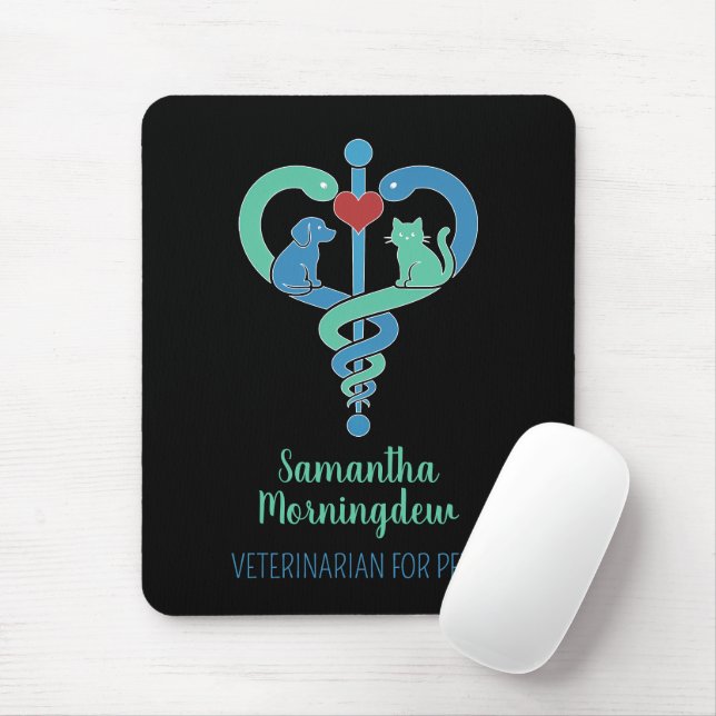 Veterinärsymbol för Caduceus- Fantasy 1 Musmatta (Med mus)
