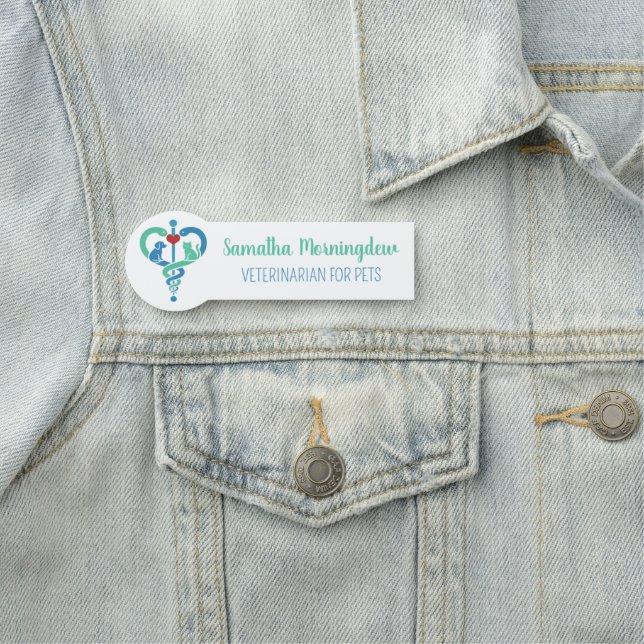 Veterinärsymbol för Caduceus- Fantasy 1 Namnbricka (På plats)