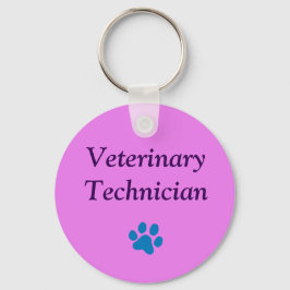 Veterinärtekniker/Blå tassavtryck/Rosa Nyckelring