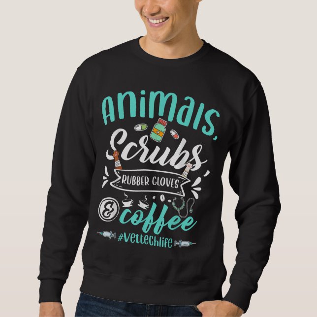 Veterinärtekniker för djur, spubbar och kaffe Ve Lång Ärmad Tröja (Framsida)