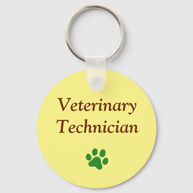 Veterinärtekniker/Grön tassavtryck/Gul Nyckelring (Framsida)