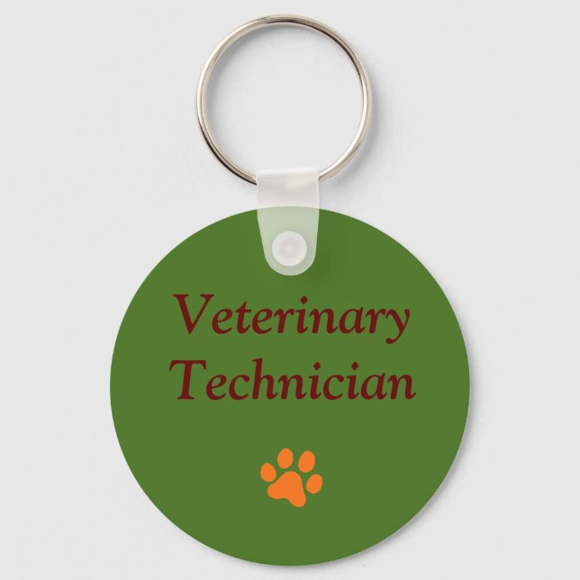 Veterinärtekniker/Orange Paw Print/Grön Nyckelring (Framsida)