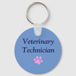 Veterinärtekniker/Rosa tassavtryck/Blå Nyckelring