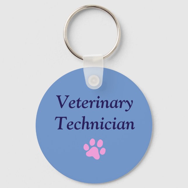Veterinärtekniker/Rosa tassavtryck/Blå Nyckelring (Framsida)