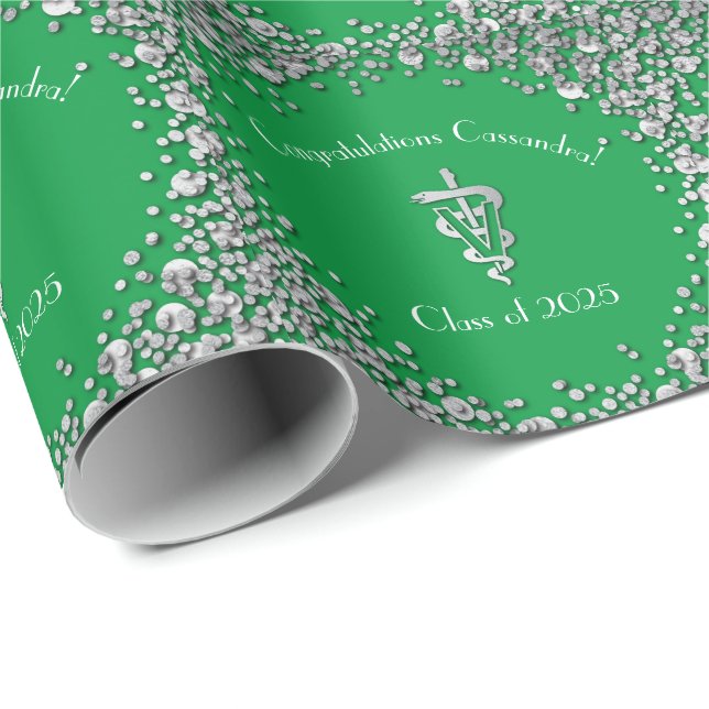 Veterinärutexamen Grön Silver Presentpapper (Rullad Hörn)