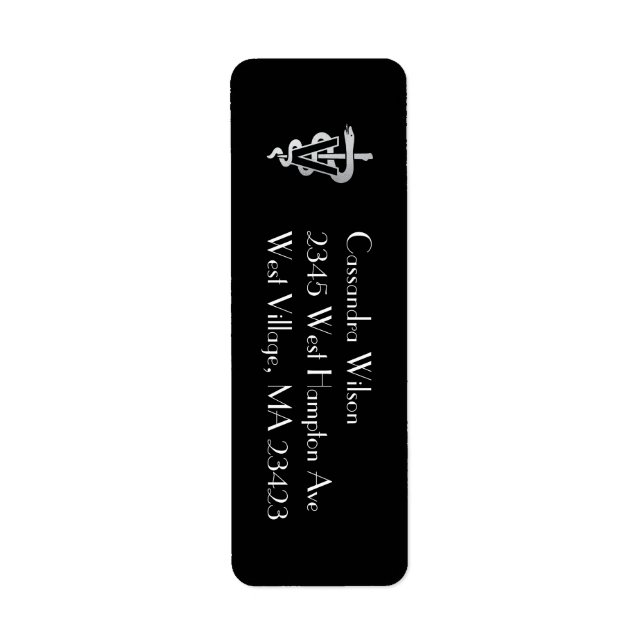 Veterinärutexamen Svart Silver Returadress Etikett (Framsidan)