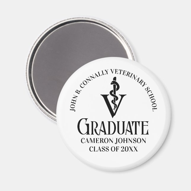 Veterinary Caduceus Customized Black Studenten Magnet (Front/Back)