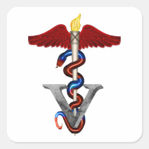 Veterinary Caduceus Fyrkantigt Klistermärke