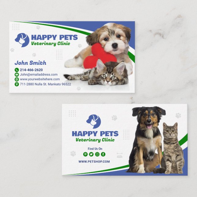 Veterinary Clinic, Djuromsorg, Vet, Animal Doktor Visitkort (Fram/baksida)