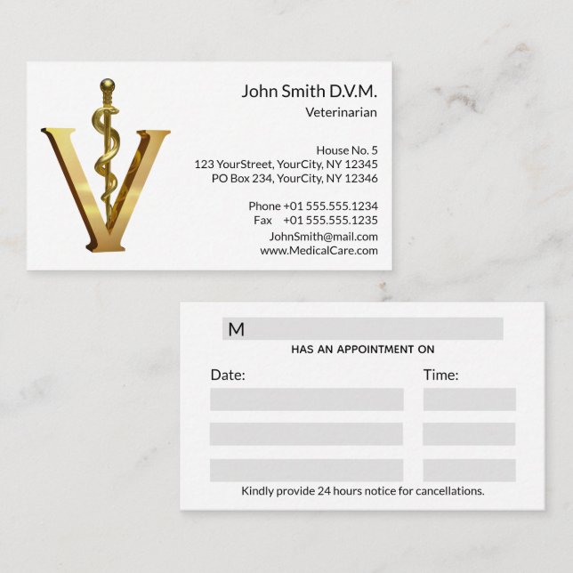 Veterinary Medicine Asclepius Vet Guld V Elegant Tidsbeställning Kort (Fram/baksida)