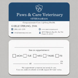 Veterinary Office Pet Visit Reminder Visitkort